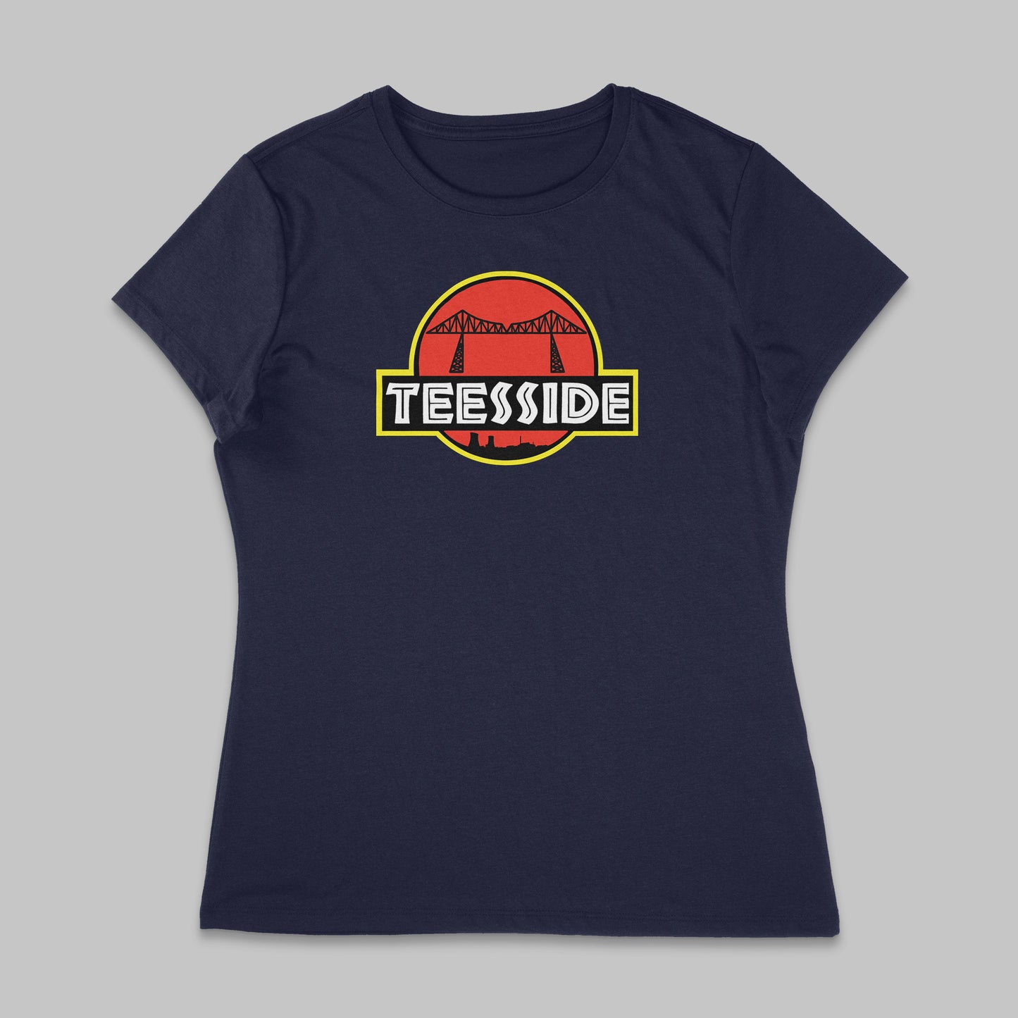 Navy women's t-shirt with our Jurassic Teesside Design