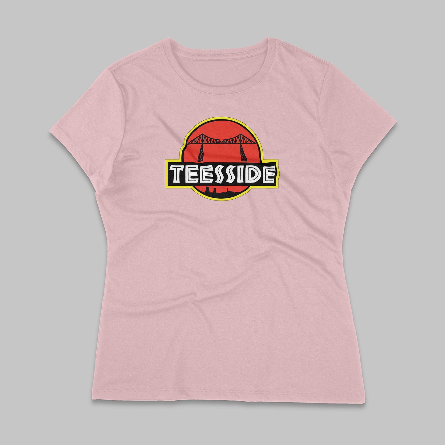 Pink women's t-shirt with our Jurassic Teesside Design