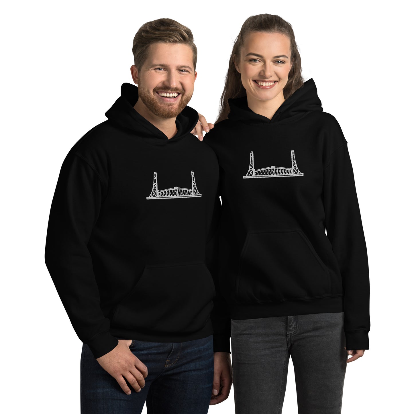 Newport Bridge white embroidered Unisex Hoodie
