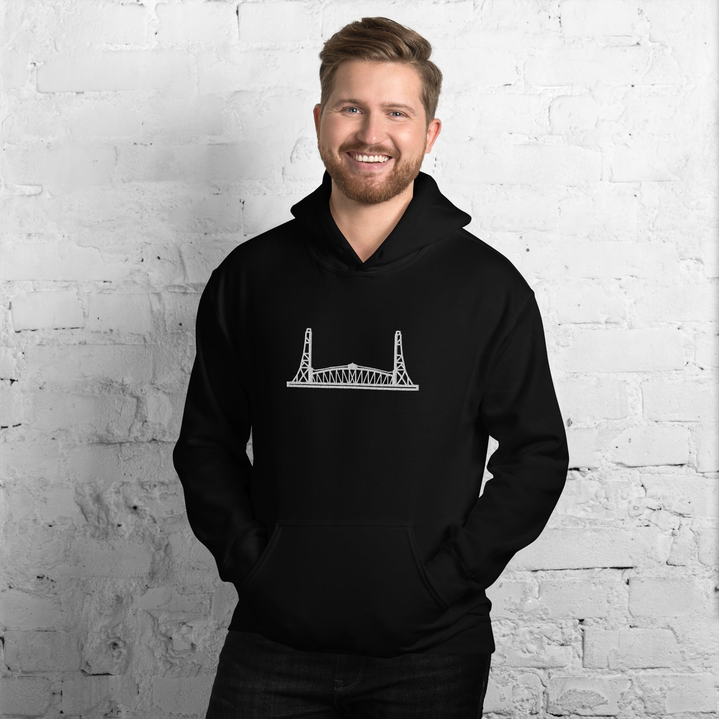 Newport Bridge white embroidered Unisex Hoodie