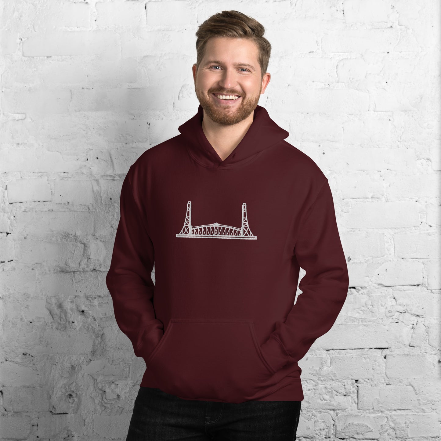 Newport Bridge white embroidered Unisex Hoodie