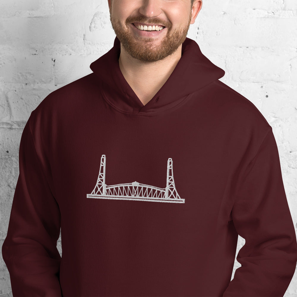 Newport Bridge white embroidered Unisex Hoodie