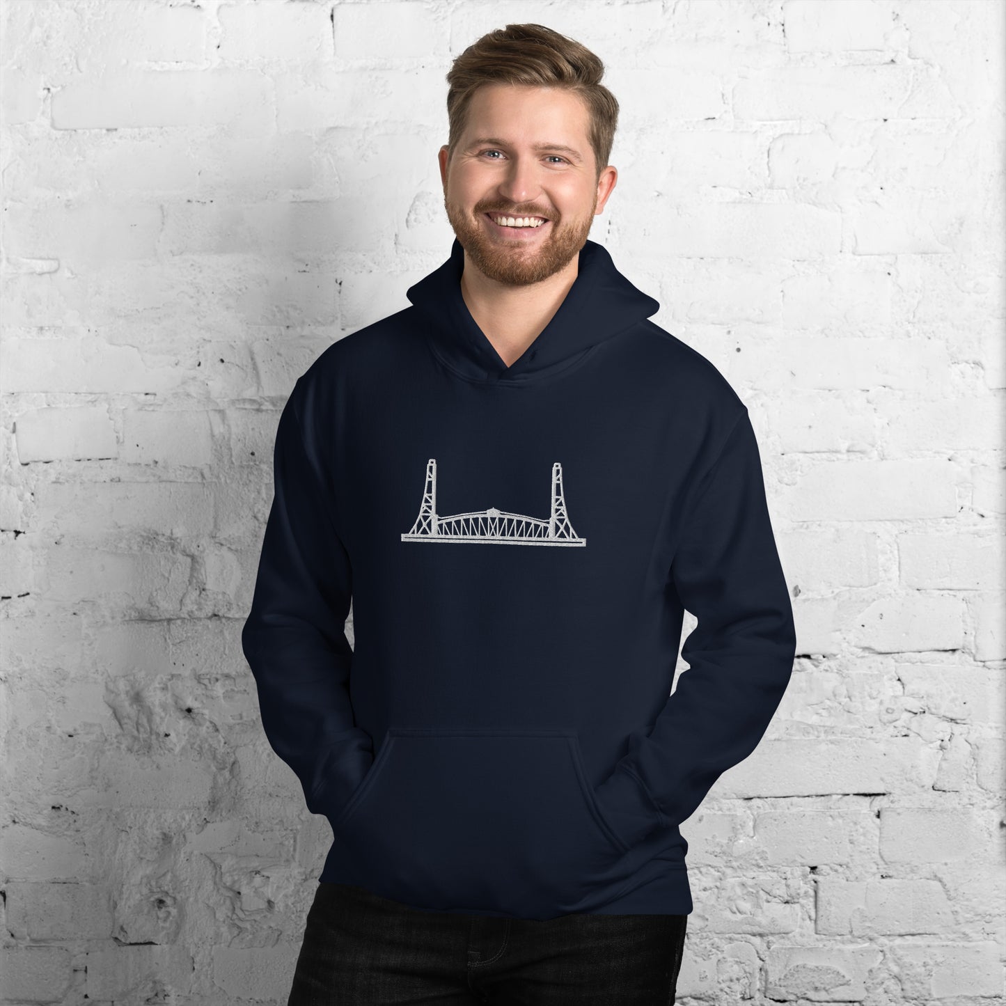 Newport Bridge white embroidered Unisex Hoodie