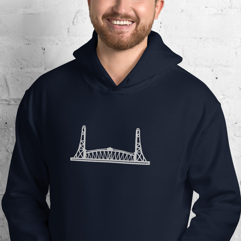 Newport Bridge white embroidered Unisex Hoodie